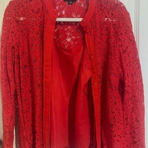 J. Crew Vibrant Red Lace Top Set
